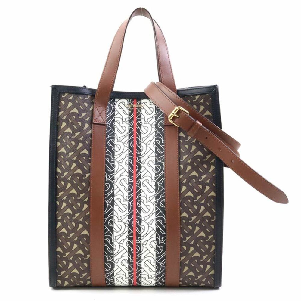 Burberry handbag/shoulder bag, leather, brown, white, black, gold, women's, e...